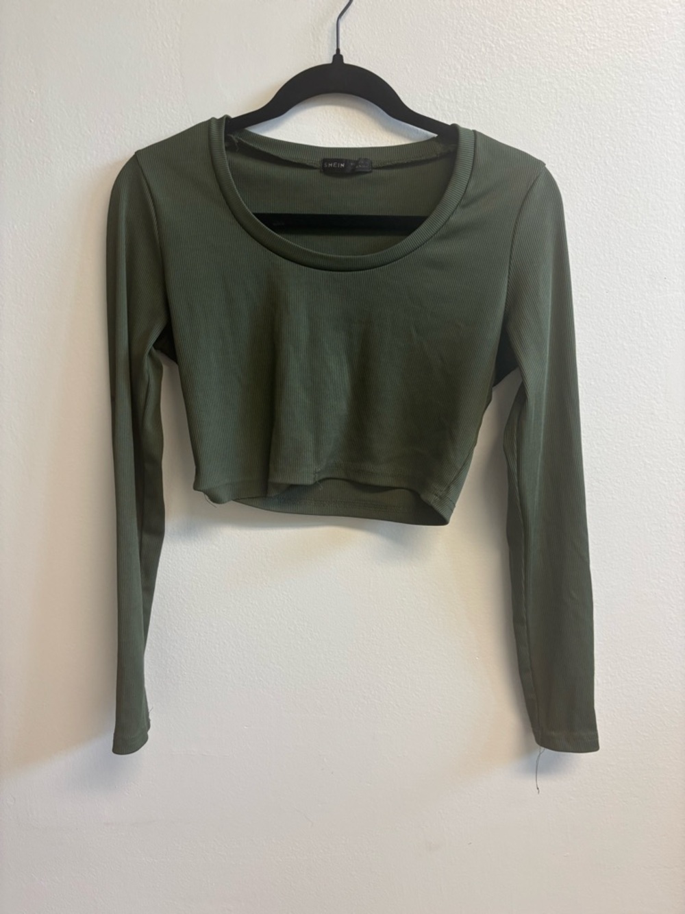 Women's Olive Green Long Sleeve Cropped Top - Slim Fit